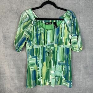 Axcess Top Womens Small Green Babydoll Sheer Sleeves 90s Y2K Flowy Boho Office
